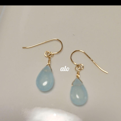 送料無料】14kgf 天然石 ライトブルージェード ペアシェイプ シンプル  