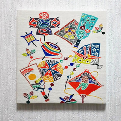 紅型染めファブリックパネル【日本のお正月】 タペストリー・壁掛け