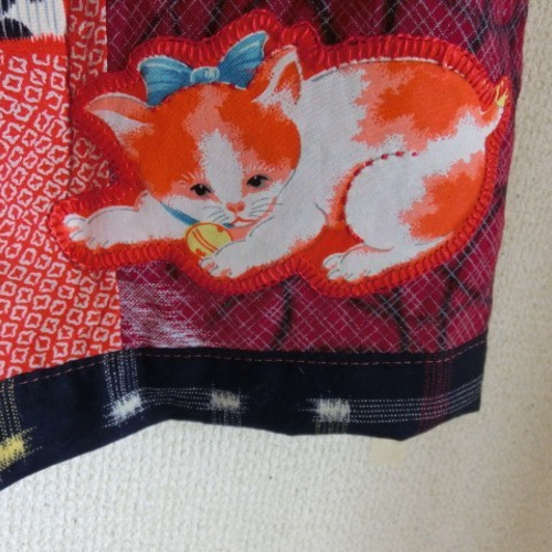 古布リメイク・手作り・猫のスカート・ニコニコ絣・真岡木綿 
