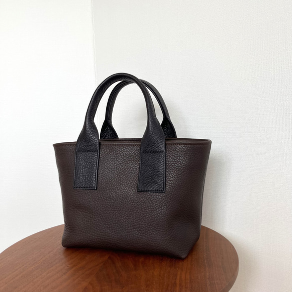 牛革ミニトートバッグ【ダークブラウン×ブラック】 トートバッグ