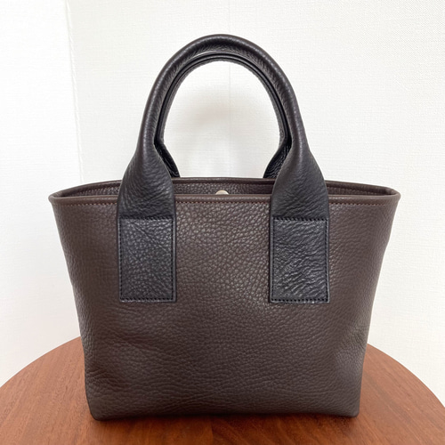 牛革ミニトートバッグ【ダークブラウン×ブラック】 トートバッグ