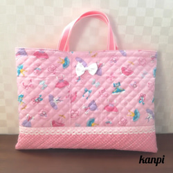 マカロン♪スイーツのレッスンバッグ パウダーピンク×サーモン