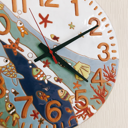 クエルダセカの大きな丸時計 お魚柄 掛け時計・置き時計 bottegajunko