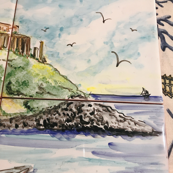 マヨリカ焼きのタイル画　南イタリアの海辺の風景 5枚目の画像