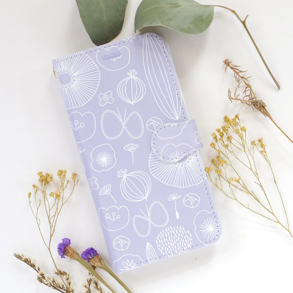 手帳型スマホケース iPhone 北欧 花柄 【ひだまりへようこそ】Android ちょうちょ 1枚目の画像