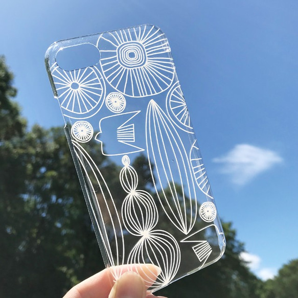 全機種対応 iPhone Android 北欧【自然へようこそ・ホワイトライン クリアケース】スマホカバー 透明 1枚目の画像