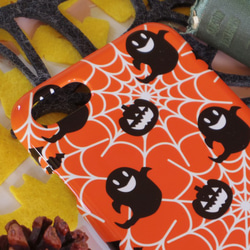 ハロウィン オレンジ 北欧 スマホケース スマホカバー かぼちゃ おばけ クモの巣 iPhone Xperia 3枚目の画像