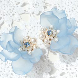 【ライトブルー】Flower Frill 耳飾り 2枚目の画像