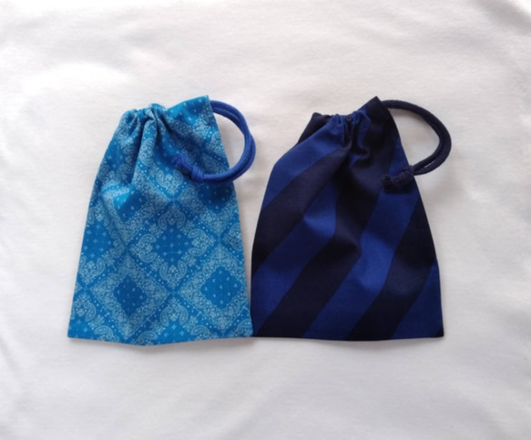 ブルー系　巾着　コップ袋　給食袋　2個セット 1枚目の画像