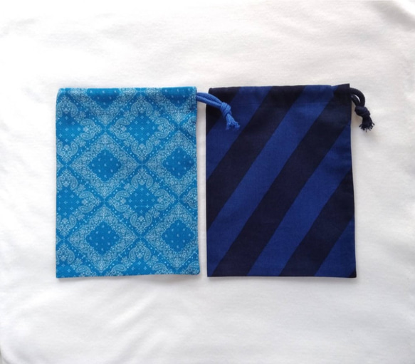 ブルー系　巾着　コップ袋　給食袋　2個セット 2枚目の画像