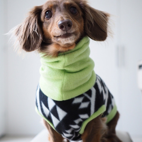 犬服 ダックスちゃんのトライバル柄のハイネックタンクトップ 黄