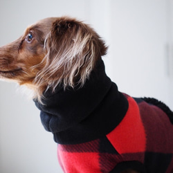 犬服　ダックスちゃんのポケット付ハイネックタンクトップ　赤黒チェック 4枚目の画像
