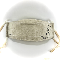 ハートの猫さんイラスト　折り返し立体マスク（子供用）　リネン生地 2枚目の画像