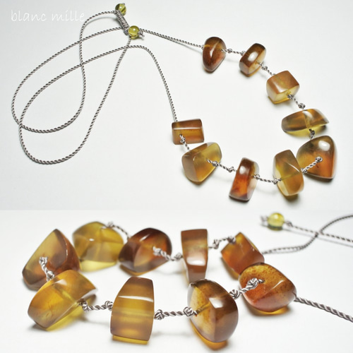 No.1629○*高品質ブルーアンバー コードネックレス○*琥珀