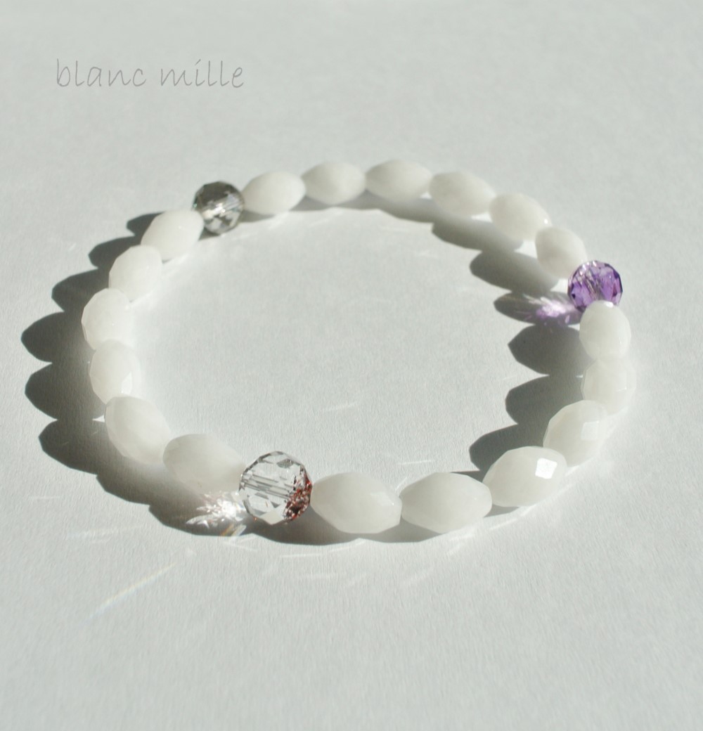 No.1649○*ホワイトアゼツライト＆キラキラ内包物入り水晶 ブレスレット○*スーパーセブン セイクリッドセブン