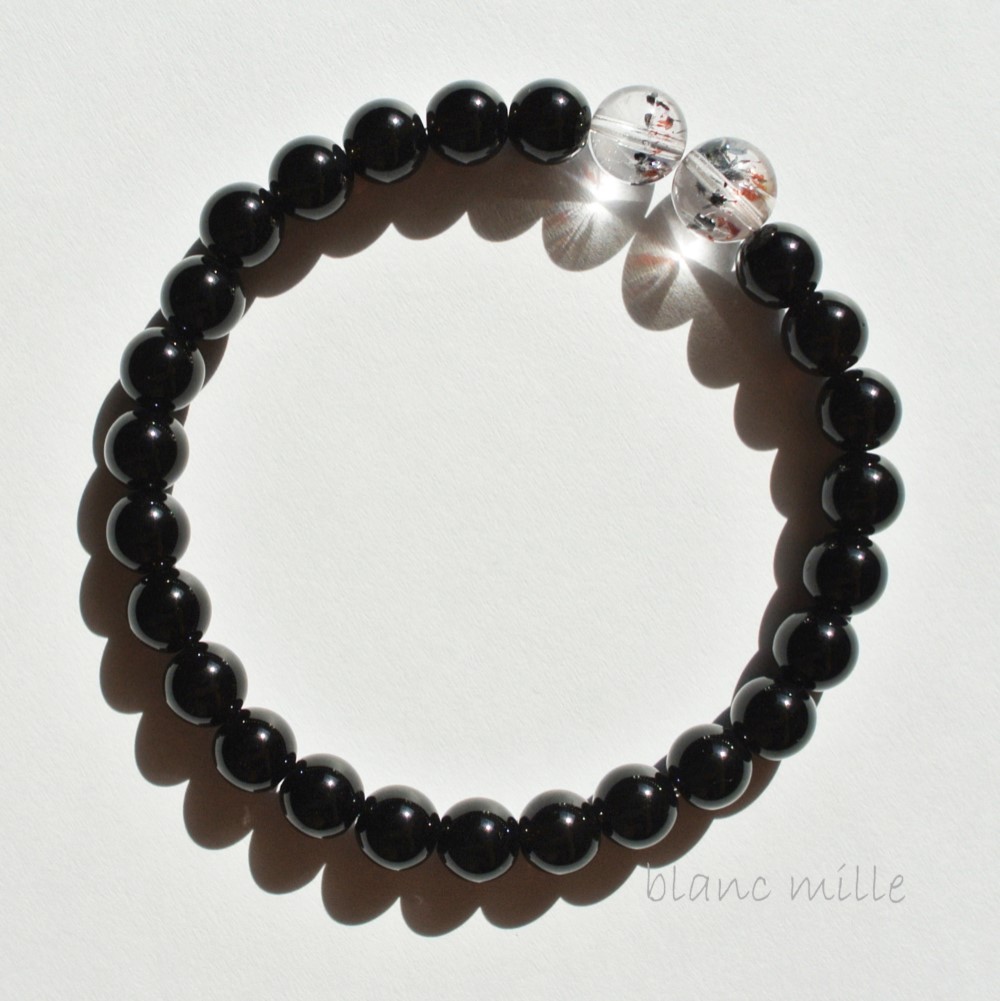 No.1456○*内包物入り水晶＆モリオン 6mmブレスレット○*天然石 黒水晶 スーパーセブン セイクリッドセブン