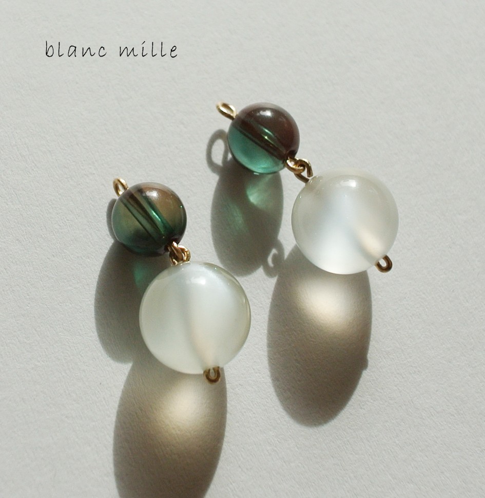 No.1718○*ムーンストーン＆カラーチェンジアンデシン 18金チャーム○*18k フープピアス イヤリング k18