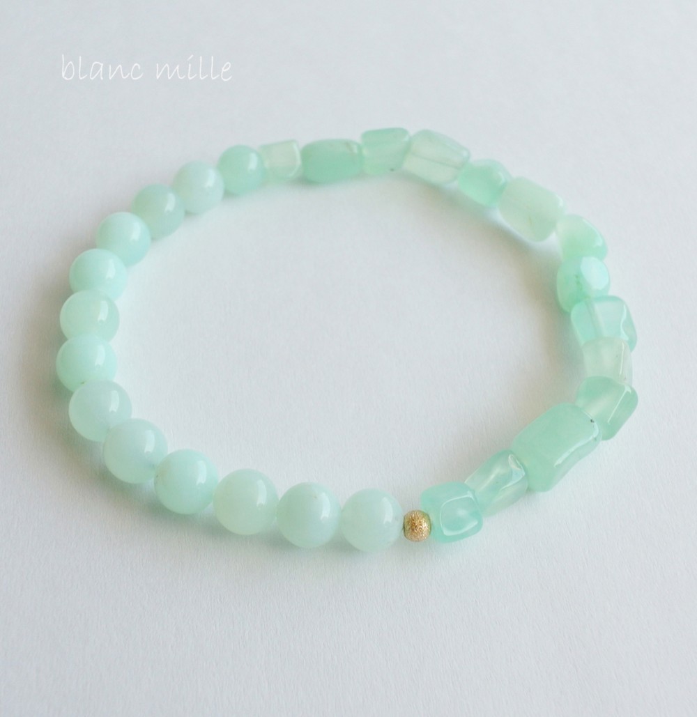No.1761○*パステルグリーン クリソプレーズ6mm＆さざれ ブレスレット○*天然石 グリーンカルセドニー