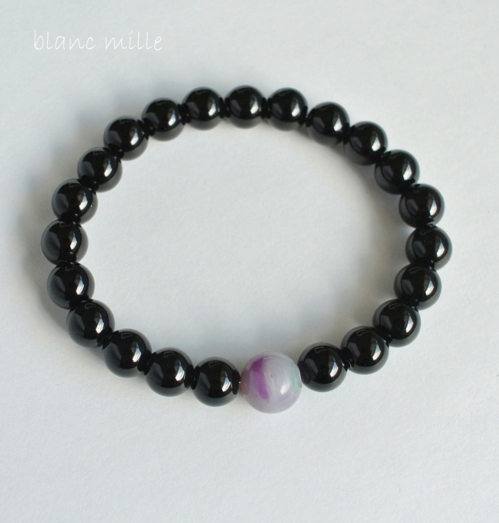 No.1509○*1粒スギライト＆チベット産モリオン　8mmブラックブレスレット○*天然石 黒水晶