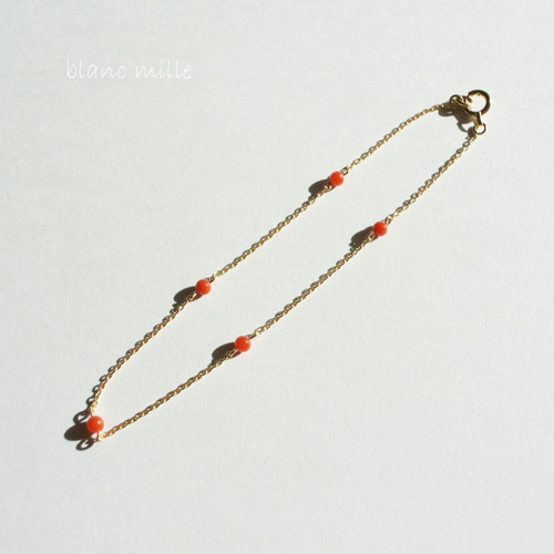 18k 珊瑚　ブレスレット　18金 No.1775○*天然本珊瑚 18金ステーションブレスレット○*天然赤