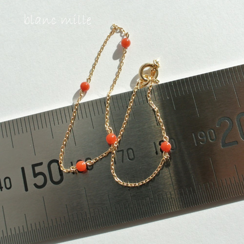 No.1775○*天然本珊瑚 18金ステーションブレスレット○*天然赤