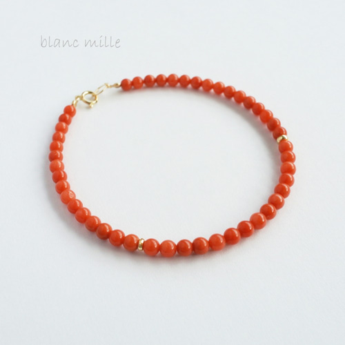 No.1778○*天然本珊瑚 18金ブレスレット○*天然赤珊瑚 レッドコーラル