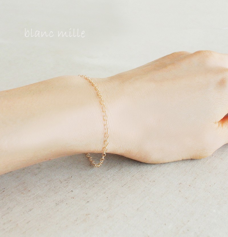 No.b-2.3-468○*K18 シンプルブレスレット オーダー制作○*18金ゴールド少し太め小豆チェーン 18k