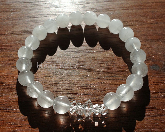 No.1136　サチャロカクォーツ7.5mm＆ミニハーキマーダイヤモンド　シンプル天然石ブレスレット　水晶アクセサリー