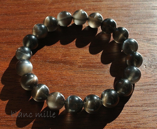 No.1099　キャッツアイブラックサンストーン 9mm up　シンプル天然石ブレスレット　アクセサリー