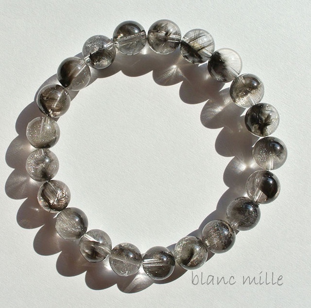 No.1087　プラチナルチルクォーツ　8.5mm up　シンプル天然石ブレスレット　希少石　ブルッカイトインクォーツ