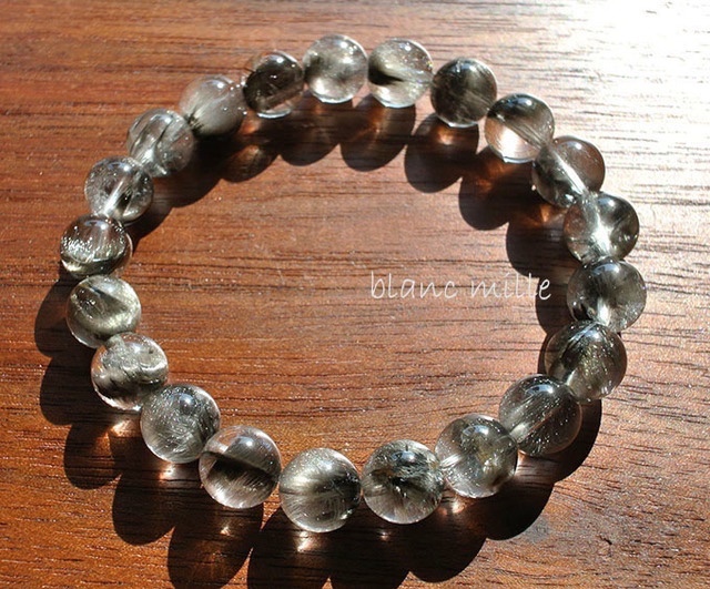 No.1087　プラチナルチルクォーツ　8.5mm up　シンプル天然石ブレスレット　希少石　ブルッカイトインクォーツ