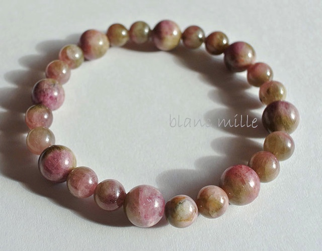 No.1080　ウォーターメロントルマリン 天然石ブレスレット　9mm 7mm  サイズミックス　シンプルアクセサリー