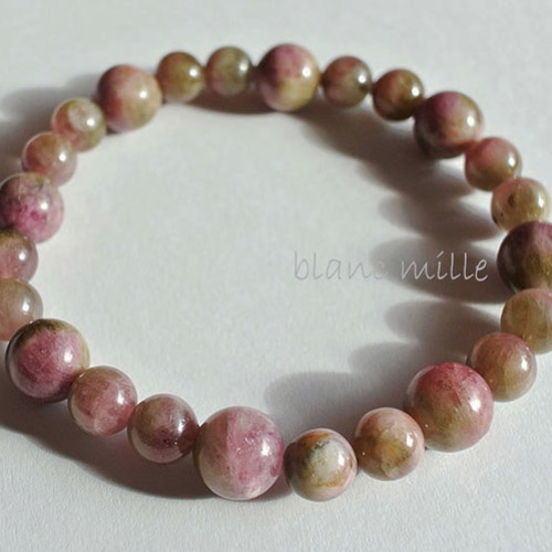 No.1080 ウォーターメロントルマリン 天然石ブレスレット 9mm 7mm