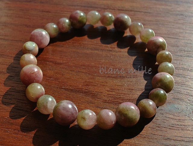 No.1080　ウォーターメロントルマリン 天然石ブレスレット　9mm 7mm  サイズミックス　シンプルアクセサリー