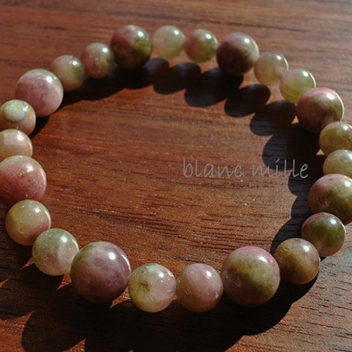 No.1080 ウォーターメロントルマリン 天然石ブレスレット 9mm 7mm