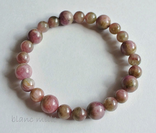 No.1080　ウォーターメロントルマリン 天然石ブレスレット　9mm 7mm  サイズミックス　シンプルアクセサリー