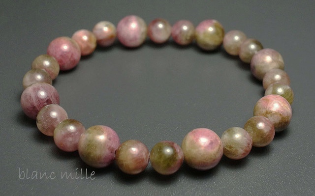 No.1080　ウォーターメロントルマリン 天然石ブレスレット　9mm 7mm  サイズミックス　シンプルアクセサリー