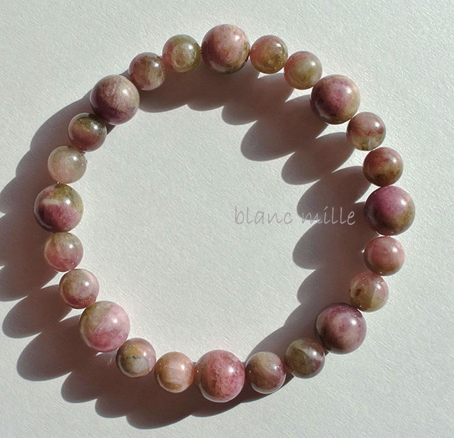 No.1080　ウォーターメロントルマリン 天然石ブレスレット　9mm 7mm  サイズミックス　シンプルアクセサリー