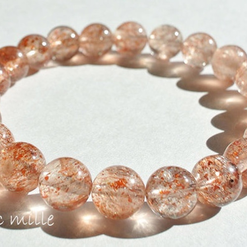 No.1067 クリアサンストーン8mm シンプル天然石ブレスレット オレンジ