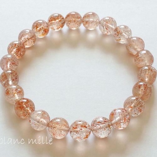 No.1067 クリアサンストーン8mm シンプル天然石ブレスレット オレンジ