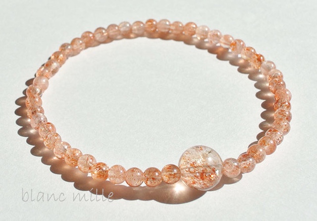 No.1066　高品質サンストーン　4mm＆8mm　シンプル天然石ブレスレット　オレンジ　キラキラ　ミニアクセサリー
