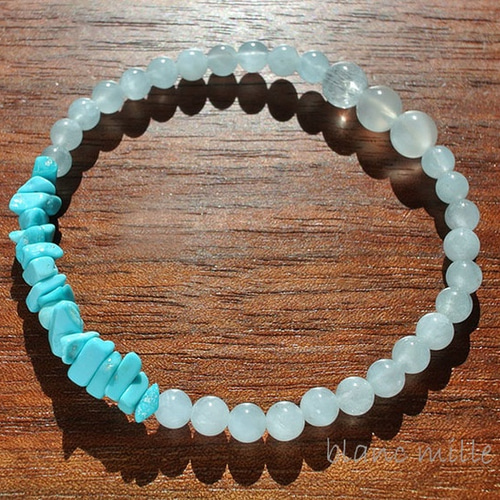 4mm】天然ターコイズ ＆ K18 グリッタービーズ ブレスレット 4mm】天然
