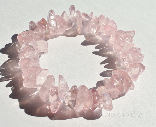 No.989　高透明ローズクォーツ　さざれ天然石ブレスレット 　ピンク　紅水晶　ナチュラルブレスレット