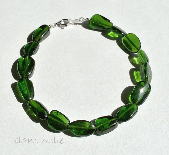 No.1188　クロムダイオプサイド　K10シンプルブレスレット　グリーン天然石　フラットタンブルナチュラルアクセサリー