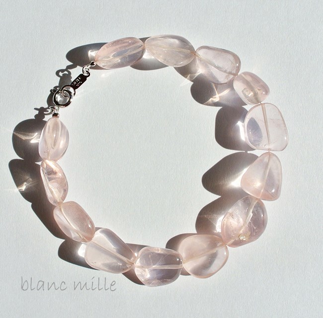 No.1200　ローズクォーツタンブル　シルバー925ナチュラルブレスレット　紅水晶　桜色ピンク　天然石アクセサリー 5,451円