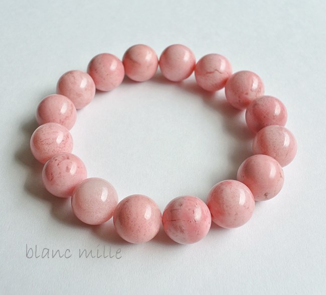 No.1205　桜ロードナイト 11.5mm　シンプルブレスレット　桜色ピンク天然石　アクセサリー