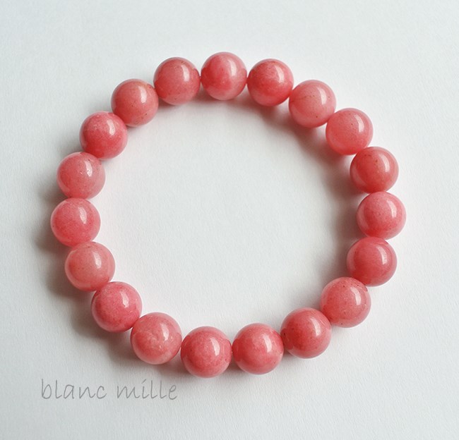 No.1208　ロードナイト 9mm～9.5mm　シンプルブレスレット　濃いピンク天然石　アクセサリー