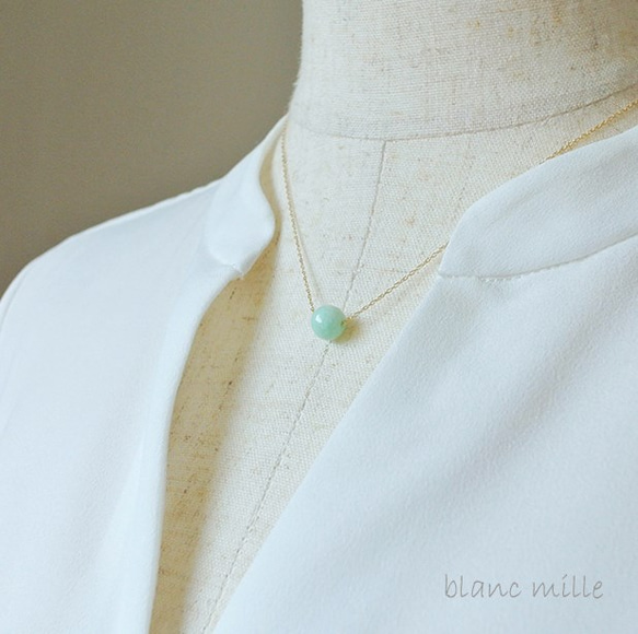 No.1274○* 糸魚川産 翡翠 7.8mm K18 一粒シンプルネックレス