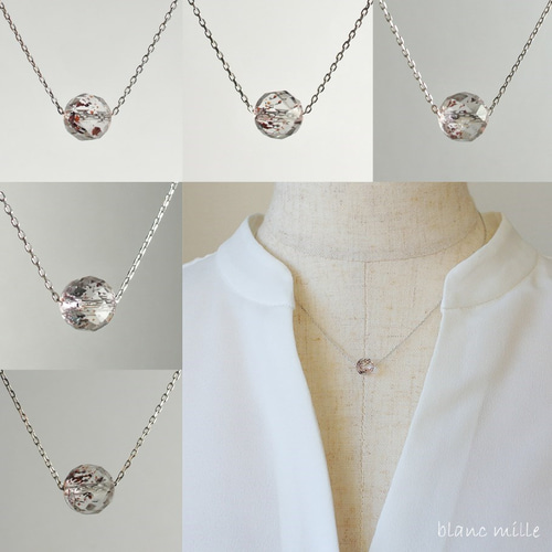 No.1318 キラキラ内包物入り水晶 K10orK18 シンプルネックレス