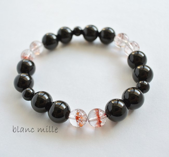 No.1307○*赤い内包物入り水晶＆チベット産モリオン　ブレスレット○*スーパーセブン/セイクリッドセブン